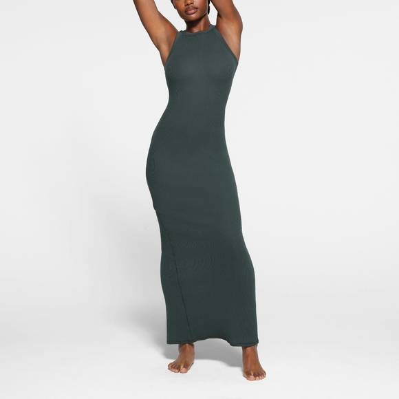 2. NWOT SKIMS COTTON RIB SLEEVELESS DRESS IN SPRUCE - Picture 1 of 8